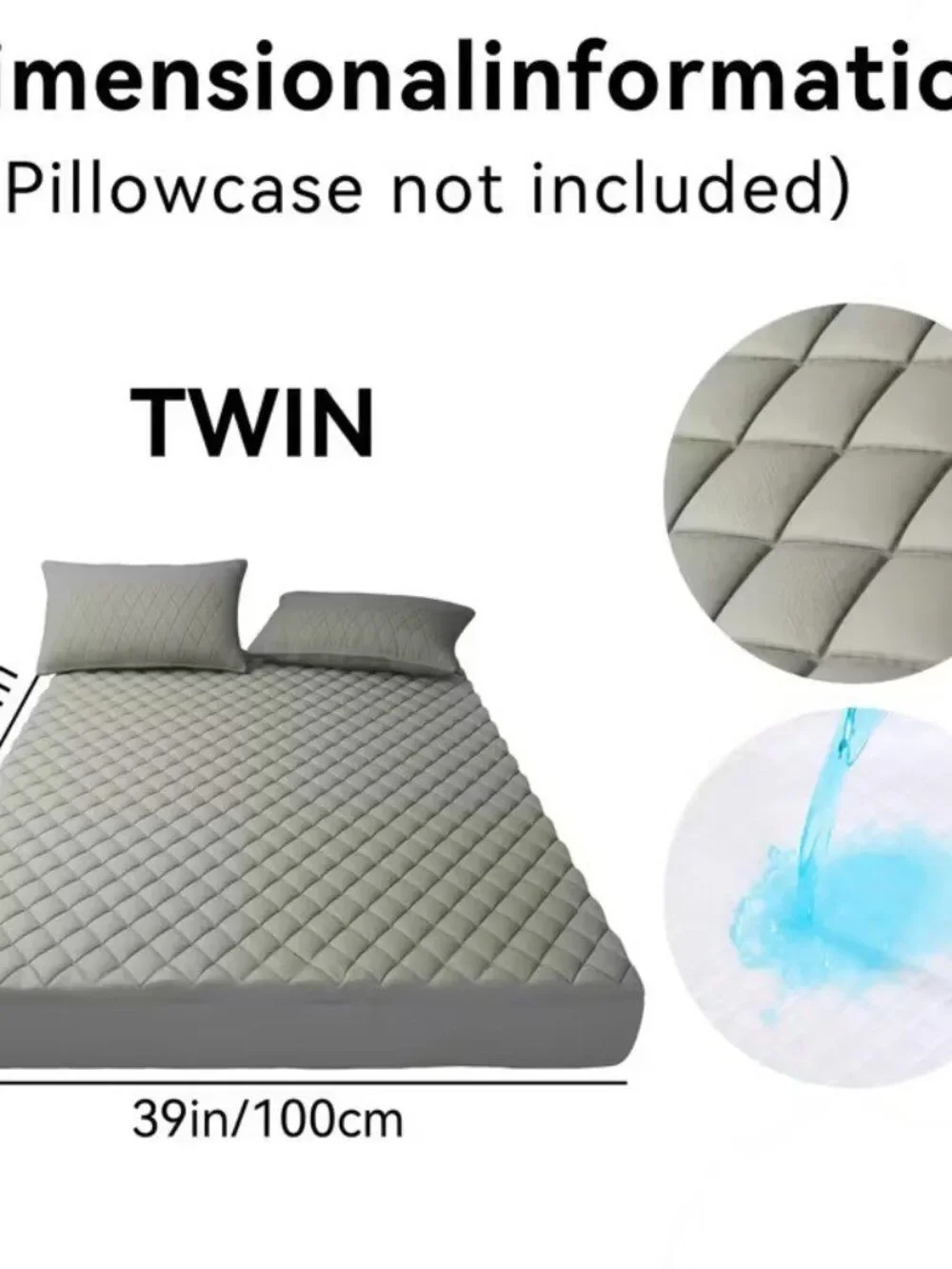 1Pc Waterproof Mattress Protector, Thickened Friendly Solid Color Quilted Cover
